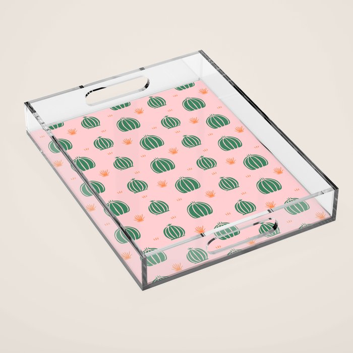 Vintage succulent cactus plant pattern Acrylic Tray Gallery Image 1
