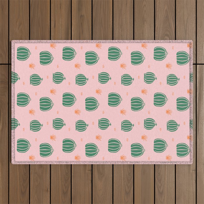 Vintage succulent cactus plant pattern Outdoor Rug Gallery Image 1