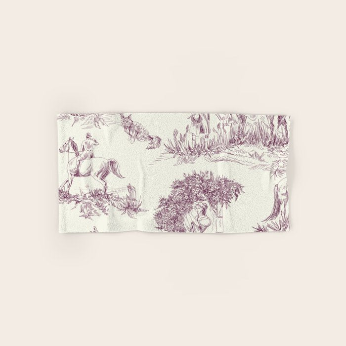 Toile de Jouy Vintage French Plum Cream Pastoral Pattern Bath Towel Gallery Image 1