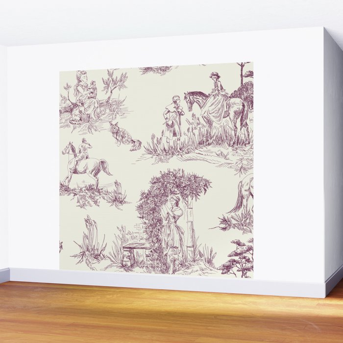 Toile de Jouy Vintage French Plum Cream Pastoral Pattern Wall Mural Gallery Image 2