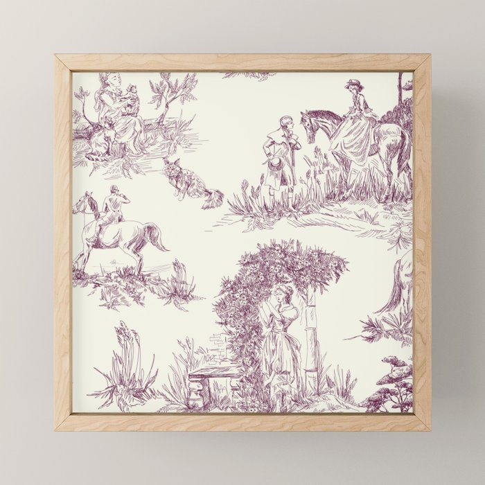 Toile de Jouy Vintage French Plum Cream Pastoral Pattern Mini Art Print Gallery Image 1