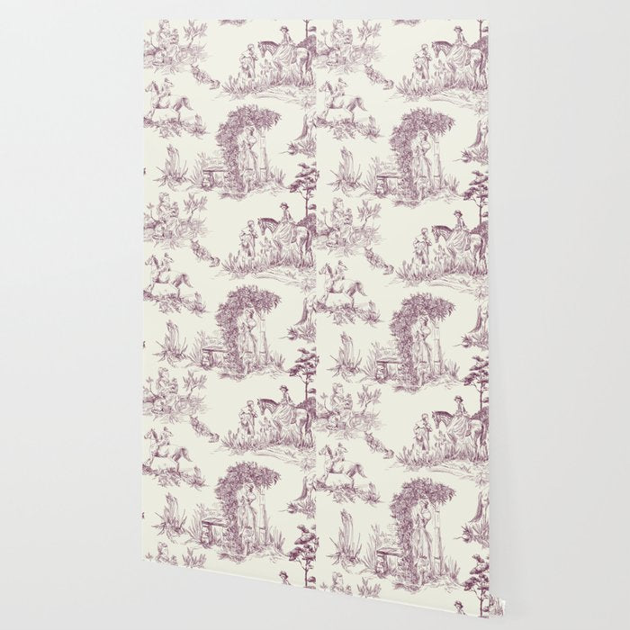 Toile de Jouy Vintage French Plum Cream Pastoral Pattern Wallpaper Gallery Image 2