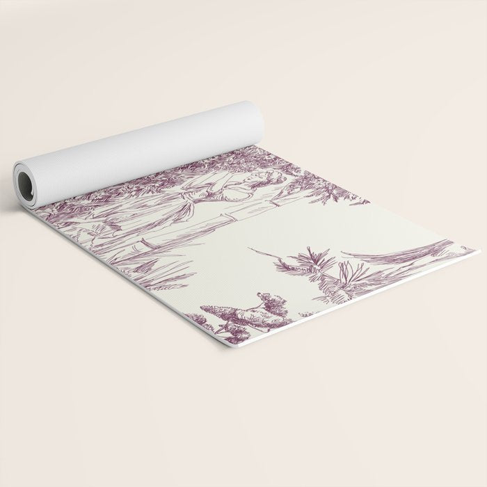 Toile de Jouy Vintage French Plum Cream Pastoral Pattern Yoga Mat Gallery Image 2