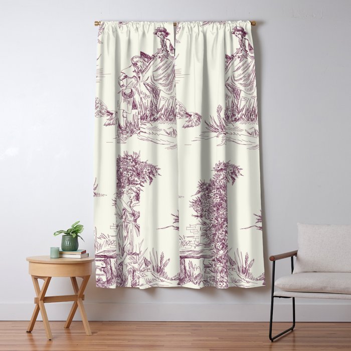 Toile de Jouy Vintage French Plum Cream Pastoral Pattern Window Curtain Gallery Image 5