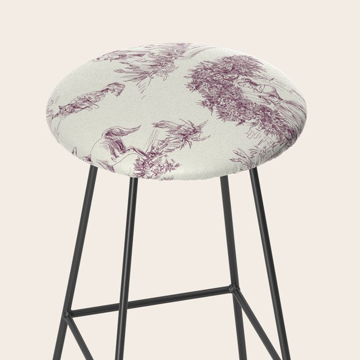 Toile de Jouy Vintage French Plum Cream Pastoral Pattern Stool Gallery Image 2