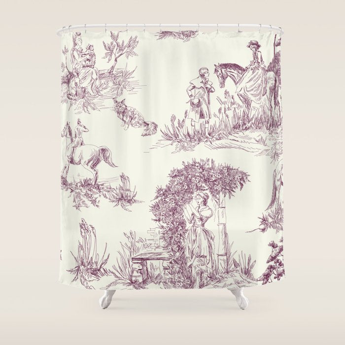 Toile de Jouy Vintage French Plum Cream Pastoral Pattern Shower Curtain Gallery Image 1