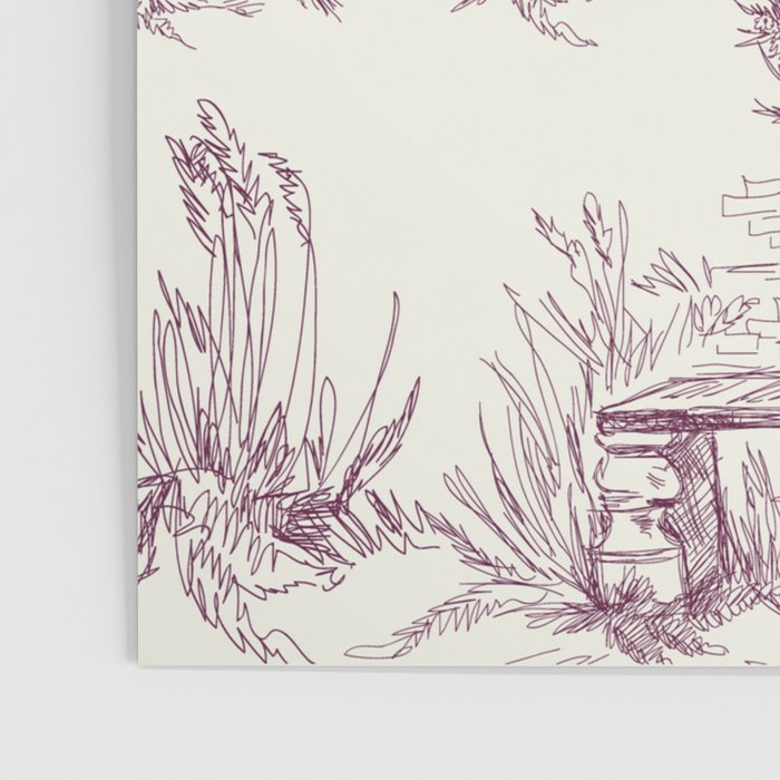 Toile de Jouy Vintage French Plum Cream Pastoral Pattern Poster Gallery Image 3