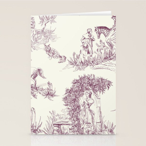 Toile de Jouy Vintage French Plum Cream Pastoral Pattern Stationery Card Gallery Image 1