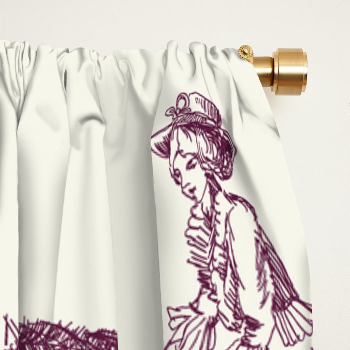 Toile de Jouy Vintage French Plum Cream Pastoral Pattern Window Curtain Gallery Image 2