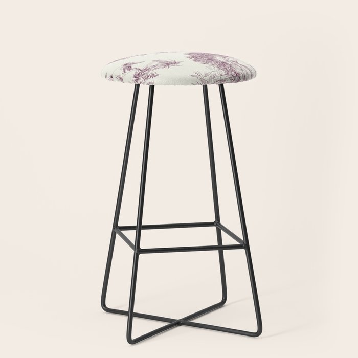 Toile de Jouy Vintage French Plum Cream Pastoral Pattern Stool Gallery Image 1