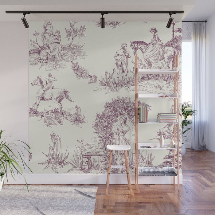 Toile de Jouy Vintage French Plum Cream Pastoral Pattern Wall Mural Gallery Image 1