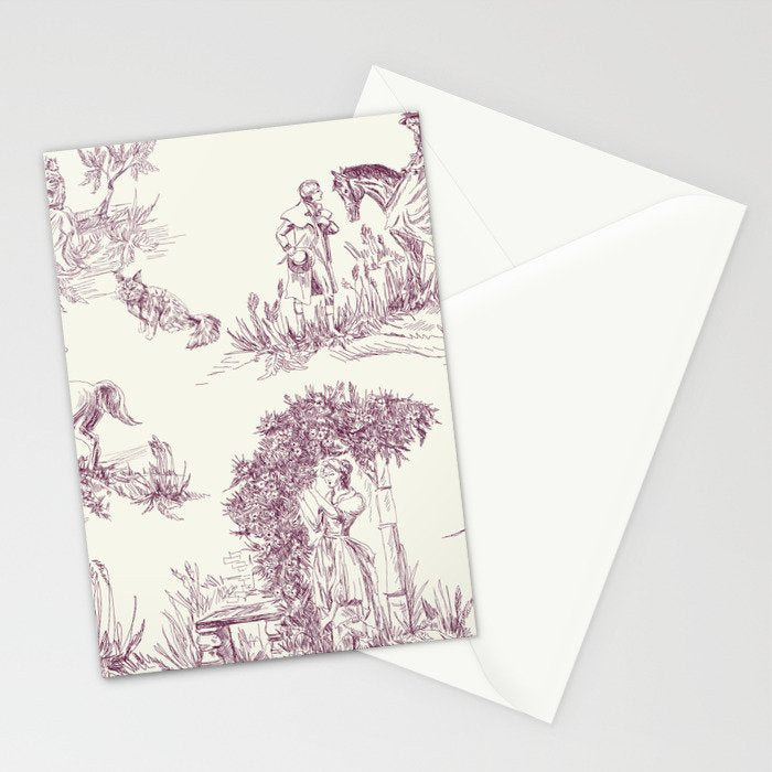 Toile de Jouy Vintage French Plum Cream Pastoral Pattern Stationery Card Gallery Image 2