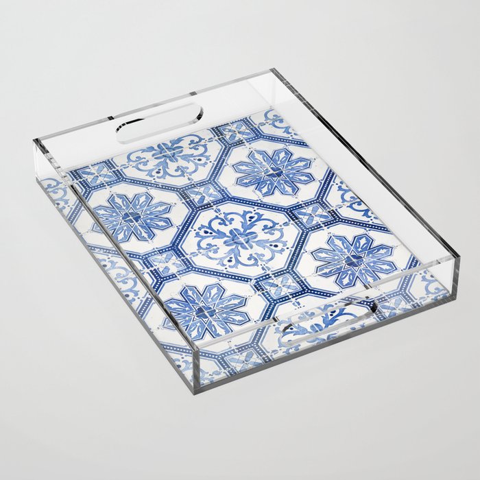 Blue Portugese Tile Pattern | Colorful Travel Photography in Portugal | Azulejos House Design Art Print Acrylic Tray Gallery Image 1