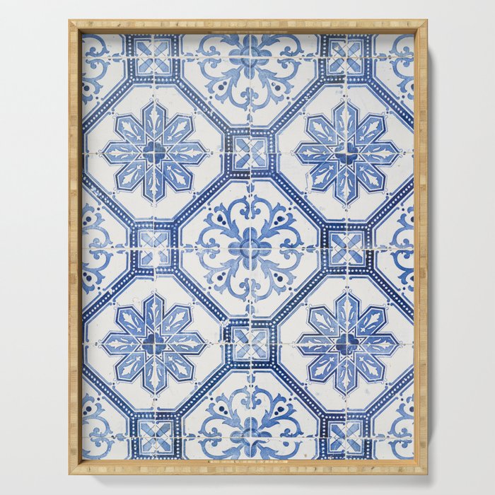 Blue Portugese Tile Pattern | Colorful Travel Photography in Portugal | Azulejos House Design Art Print Serving Tray Gallery Image 1