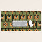 Mid Century Modern Rektangel Geometric Pattern in Vintage Green and Cantaloupe Orange Desk Mat Gallery Image 1