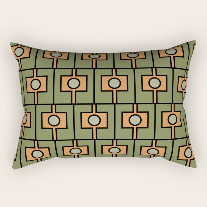 Mid Century Modern Rektangel Geometric Pattern in Vintage Green and Cantaloupe Orange Rectangular Pillow Gallery Image 1