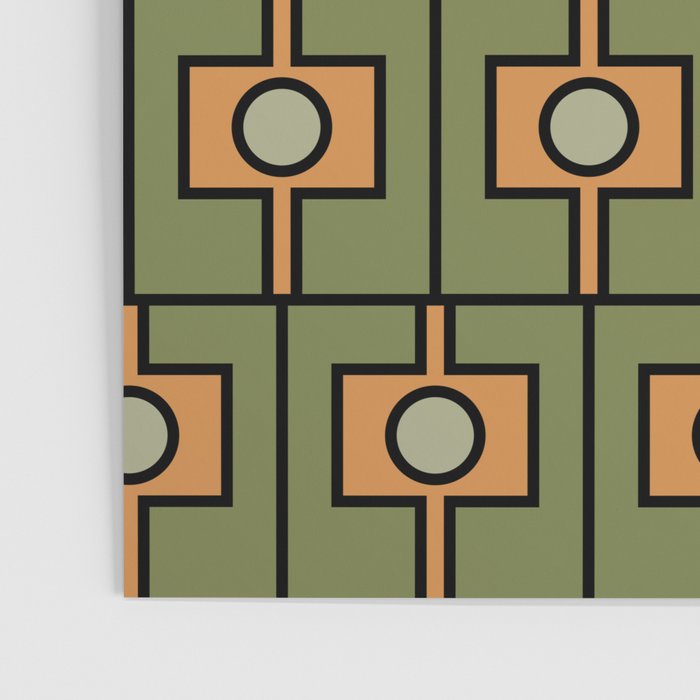 Mid Century Modern Rektangel Geometric Pattern in Vintage Green and Cantaloupe Orange Poster Gallery Image 3