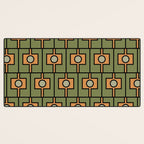 Mid Century Modern Rektangel Geometric Pattern in Vintage Green and Cantaloupe Orange Desk Mat Gallery Image 3