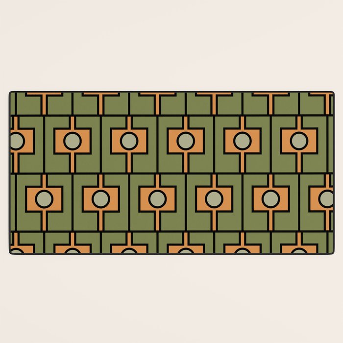 Mid Century Modern Rektangel Geometric Pattern in Vintage Green and Cantaloupe Orange Desk Mat Gallery Image 3