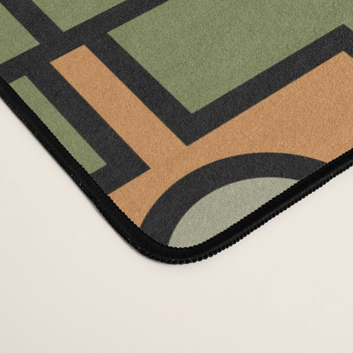 Mid Century Modern Rektangel Geometric Pattern in Vintage Green and Cantaloupe Orange Desk Mat Gallery Image 4