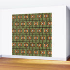 Mid Century Modern Rektangel Geometric Pattern in Vintage Green and Cantaloupe Orange Wall Mural Gallery Image 2