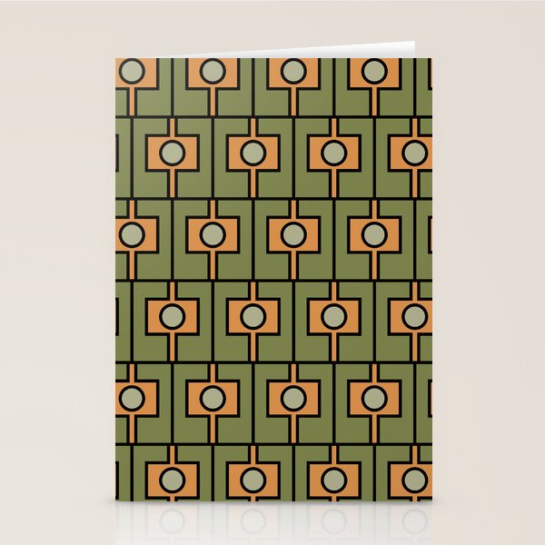 Mid Century Modern Rektangel Geometric Pattern in Vintage Green and Cantaloupe Orange Stationery Card Gallery Image 1