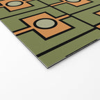 Mid Century Modern Rektangel Geometric Pattern in Vintage Green and Cantaloupe Orange Welcome Mat Gallery Image 2