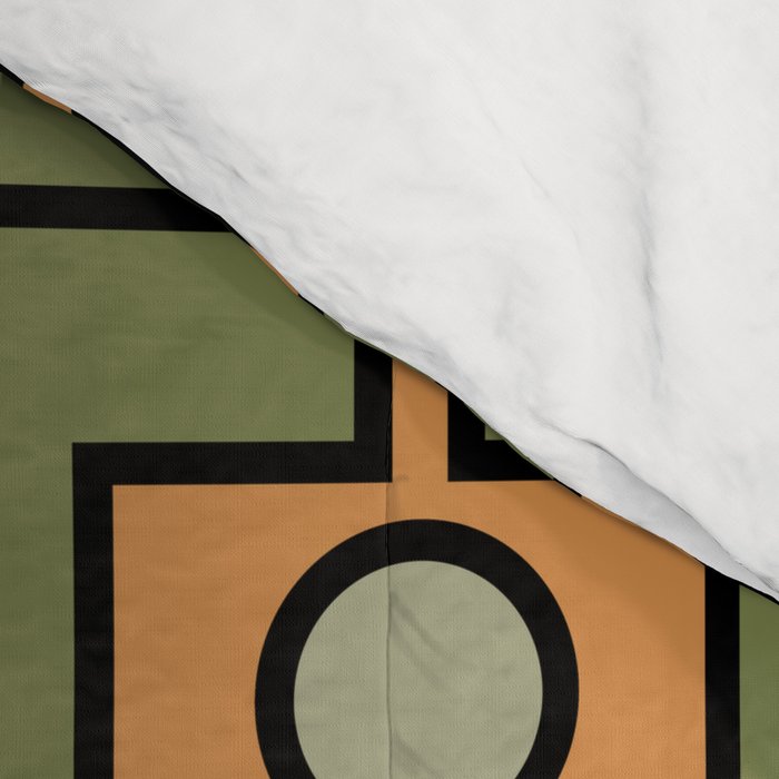 Mid Century Modern Rektangel Geometric Pattern in Vintage Green and Cantaloupe Orange Comforter Gallery Image 4