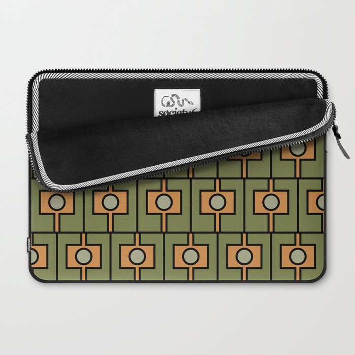 Mid Century Modern Rektangel Geometric Pattern in Vintage Green and Cantaloupe Orange Laptop Sleeve Gallery Image 2