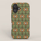 Mid Century Modern Rektangel Geometric Pattern in Vintage Green and Cantaloupe Orange iPhone Case Gallery Image 1