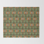 Mid Century Modern Rektangel Geometric Pattern in Vintage Green and Cantaloupe Orange Throw Blanket Gallery Image 2