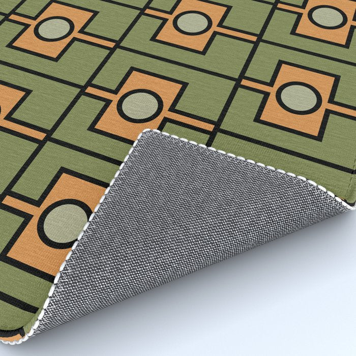 Mid Century Modern Rektangel Geometric Pattern in Vintage Green and Cantaloupe Orange Rug Gallery Image 4