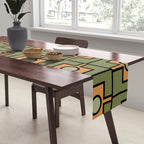 Mid Century Modern Rektangel Geometric Pattern in Vintage Green and Cantaloupe Orange Table Runner Gallery Image 2