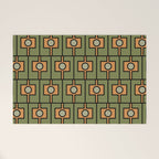 Mid Century Modern Rektangel Geometric Pattern in Vintage Green and Cantaloupe Orange Welcome Mat Gallery Image 1
