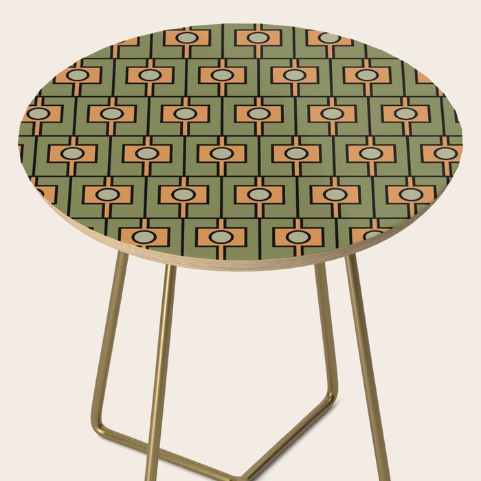Mid Century Modern Rektangel Geometric Pattern in Vintage Green and Cantaloupe Orange Side Table Gallery Image 2