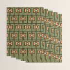 Mid Century Modern Rektangel Geometric Pattern in Vintage Green and Cantaloupe Orange Wrapping Paper Gallery Image 3