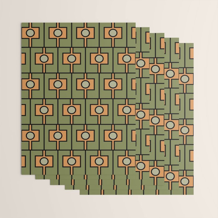 Mid Century Modern Rektangel Geometric Pattern in Vintage Green and Cantaloupe Orange Wrapping Paper Gallery Image 3