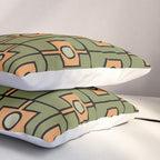 Mid Century Modern Rektangel Geometric Pattern in Vintage Green and Cantaloupe Orange Pillow Sham Gallery Image 3