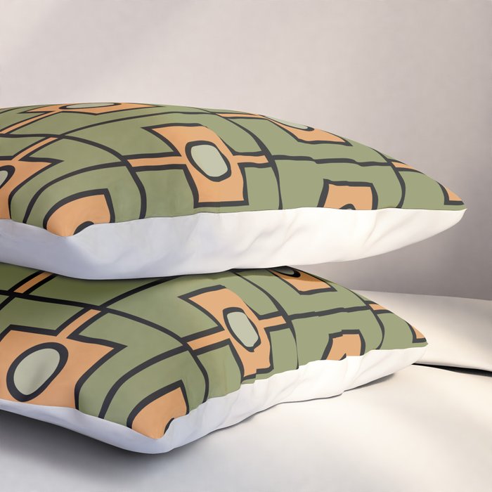 Mid Century Modern Rektangel Geometric Pattern in Vintage Green and Cantaloupe Orange Pillow Sham Gallery Image 3
