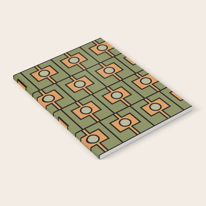 Mid Century Modern Rektangel Geometric Pattern in Vintage Green and Cantaloupe Orange Notebook Gallery Image 2