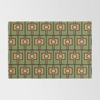 Mid Century Modern Rektangel Geometric Pattern in Vintage Green and Cantaloupe Orange Rug Gallery Image 2