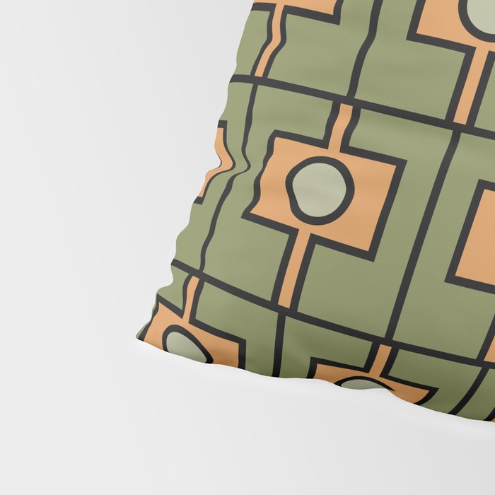 Mid Century Modern Rektangel Geometric Pattern in Vintage Green and Cantaloupe Orange Pillow Sham Gallery Image 4