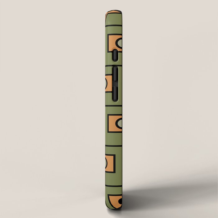 Mid Century Modern Rektangel Geometric Pattern in Vintage Green and Cantaloupe Orange iPhone Case Gallery Image 2