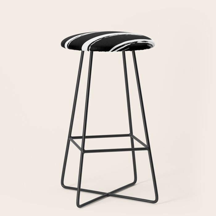 Stripes Black & White Minimalist Abstract Mid century Ink Art Dark Brush Strokes Stool Gallery Image 1