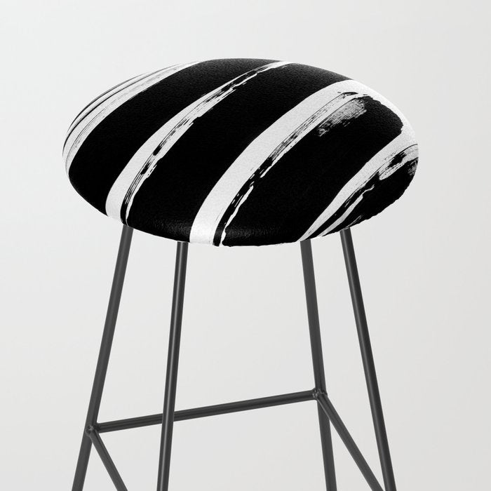 Stripes Black & White Minimalist Abstract Mid century Ink Art Dark Brush Strokes Stool Gallery Image 2