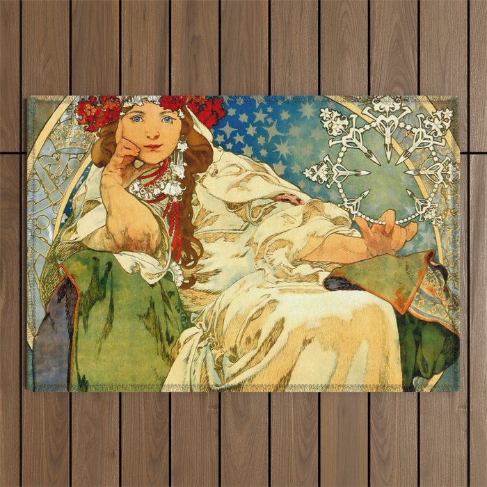 Alphonse Mucha  "Princess Hyacinth" Outdoor Rug Gallery Image 1