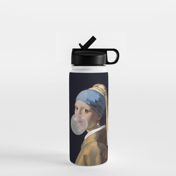 Girl with pearl earring blowing bubble gum Water Bottle Gallery Image 1