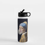Girl with pearl earring blowing bubble gum Water Bottle Gallery Image 1