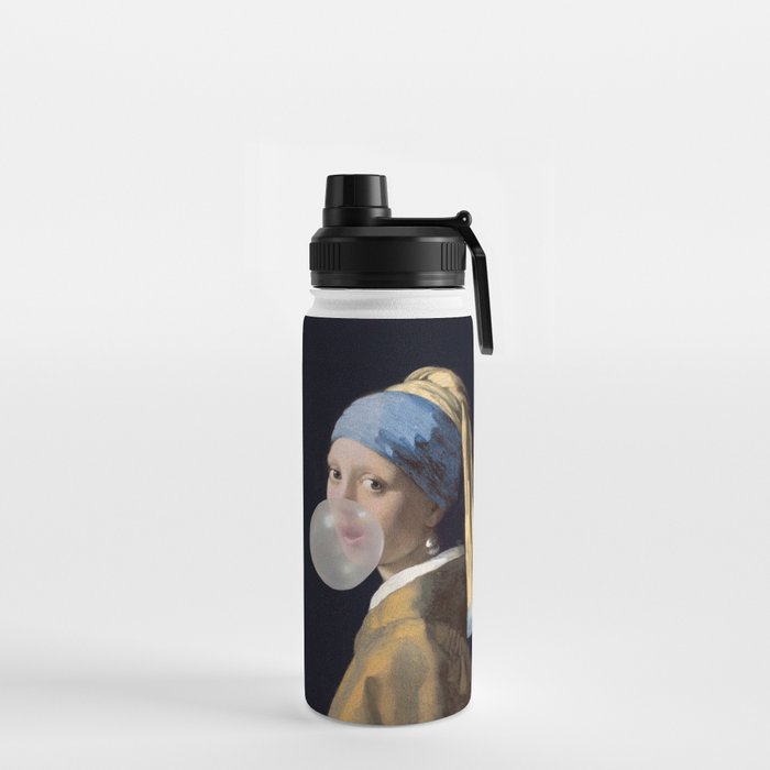 Girl with pearl earring blowing bubble gum Water Bottle Gallery Image 2