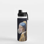 Girl with pearl earring blowing bubble gum Water Bottle Gallery Image 2